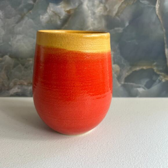 Studio Art Pottery Tumbler Cup Hand Painted and Signed Sunset Colors 4.5" - Picture 4 of 10